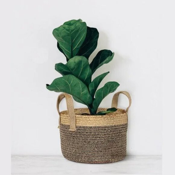 (Set of x3) Round Handled Baskets - Jute/Cotton Baskets for Linens / Plants - Picture 3 of 8